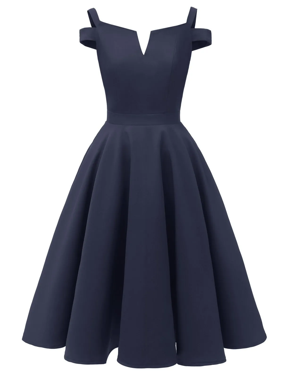 1950s Solid Cold Shoulder Swing Dress