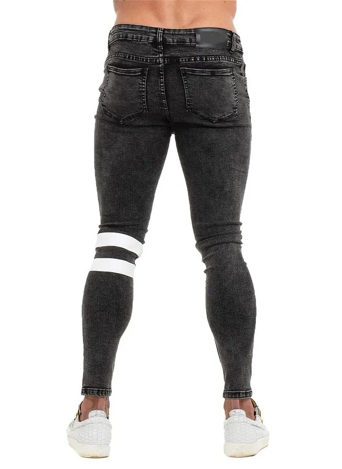 3752 Distressed Black Knee Band Skinny Spray On Jeans