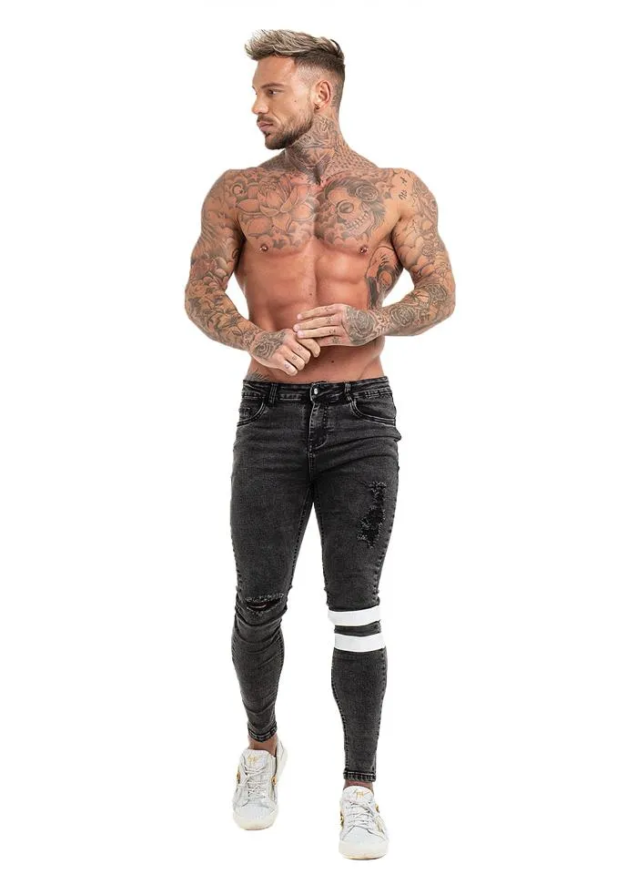 3752 Distressed Black Knee Band Skinny Spray On Jeans