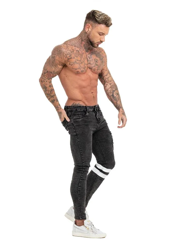 3752 Distressed Black Knee Band Skinny Spray On Jeans