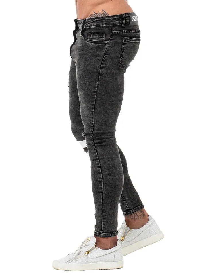 3752 Distressed Black Knee Band Skinny Spray On Jeans