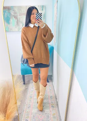 'Abigail' Deep Camel Oversized Ribbed Sweater