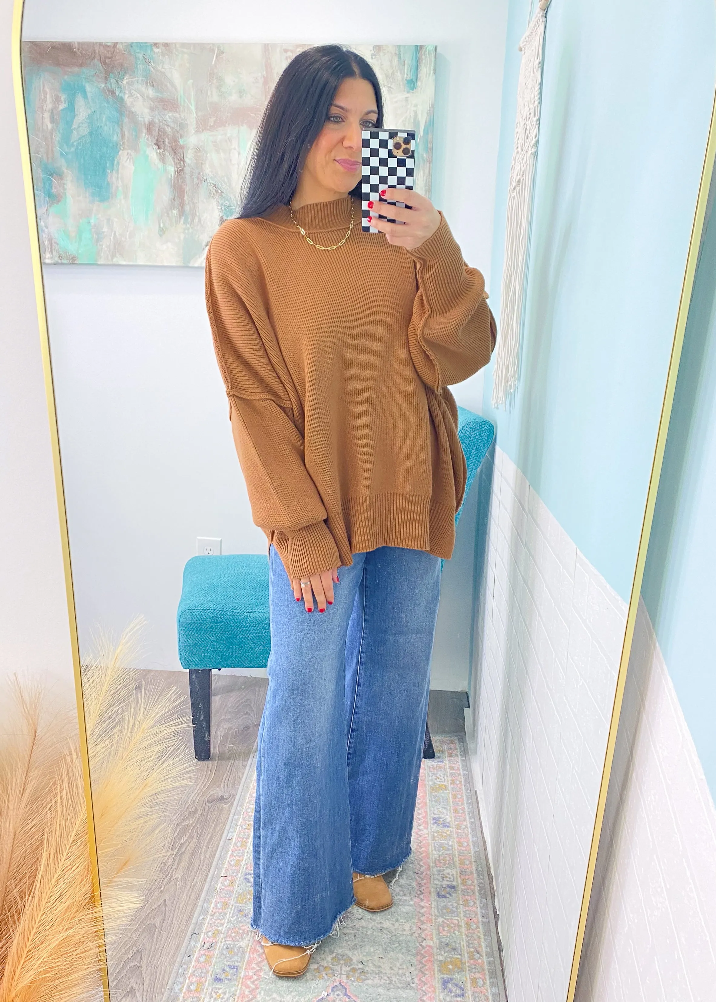 'Abigail' Deep Camel Oversized Ribbed Sweater