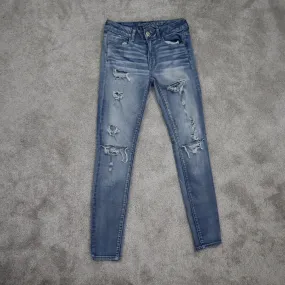 American Eagle Women Jegging Jeans Skinny Leg Distressed Stretch Blue Size 6R