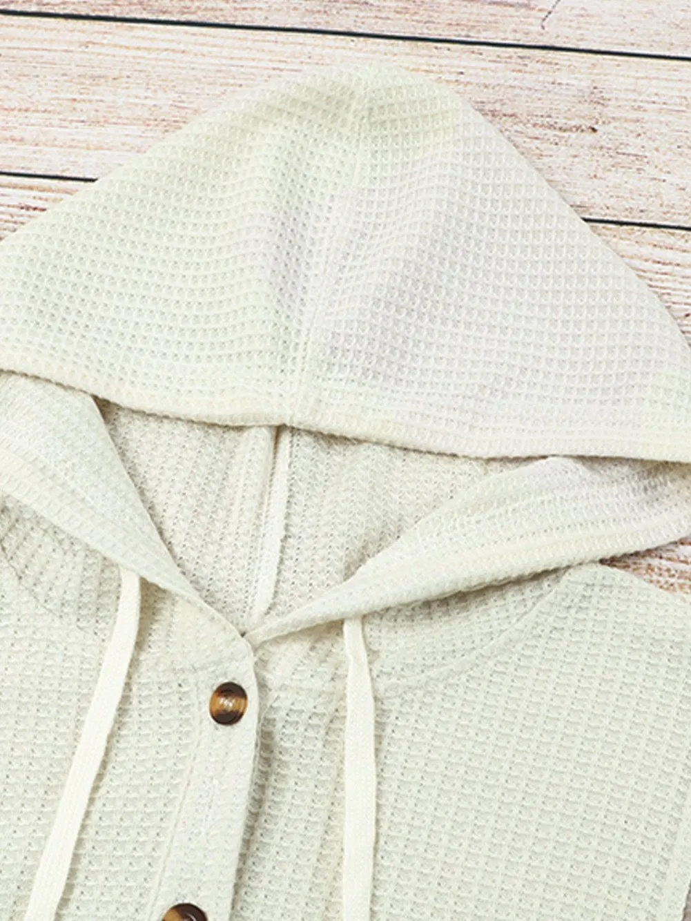 Apricot Color Block Waffle Knit Hooded Sweatshirt