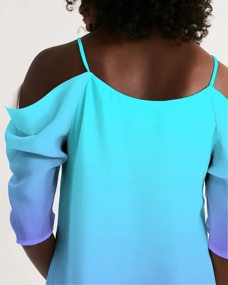 Bahama Blue Ombre Cold Shoulder Dress