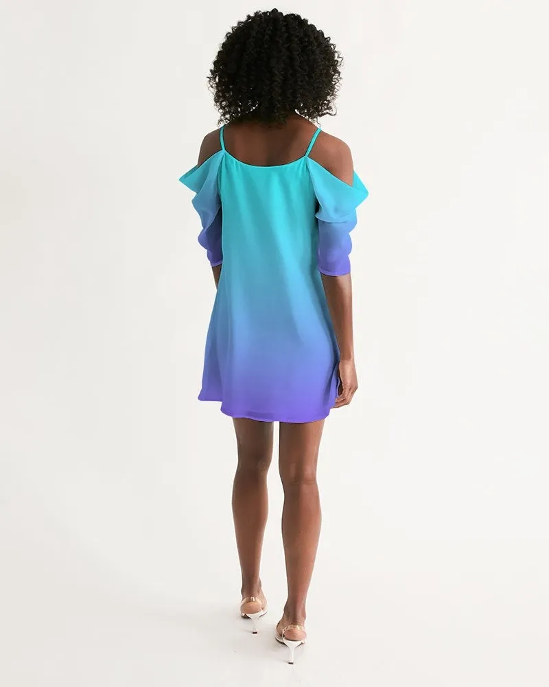 Bahama Blue Ombre Cold Shoulder Dress