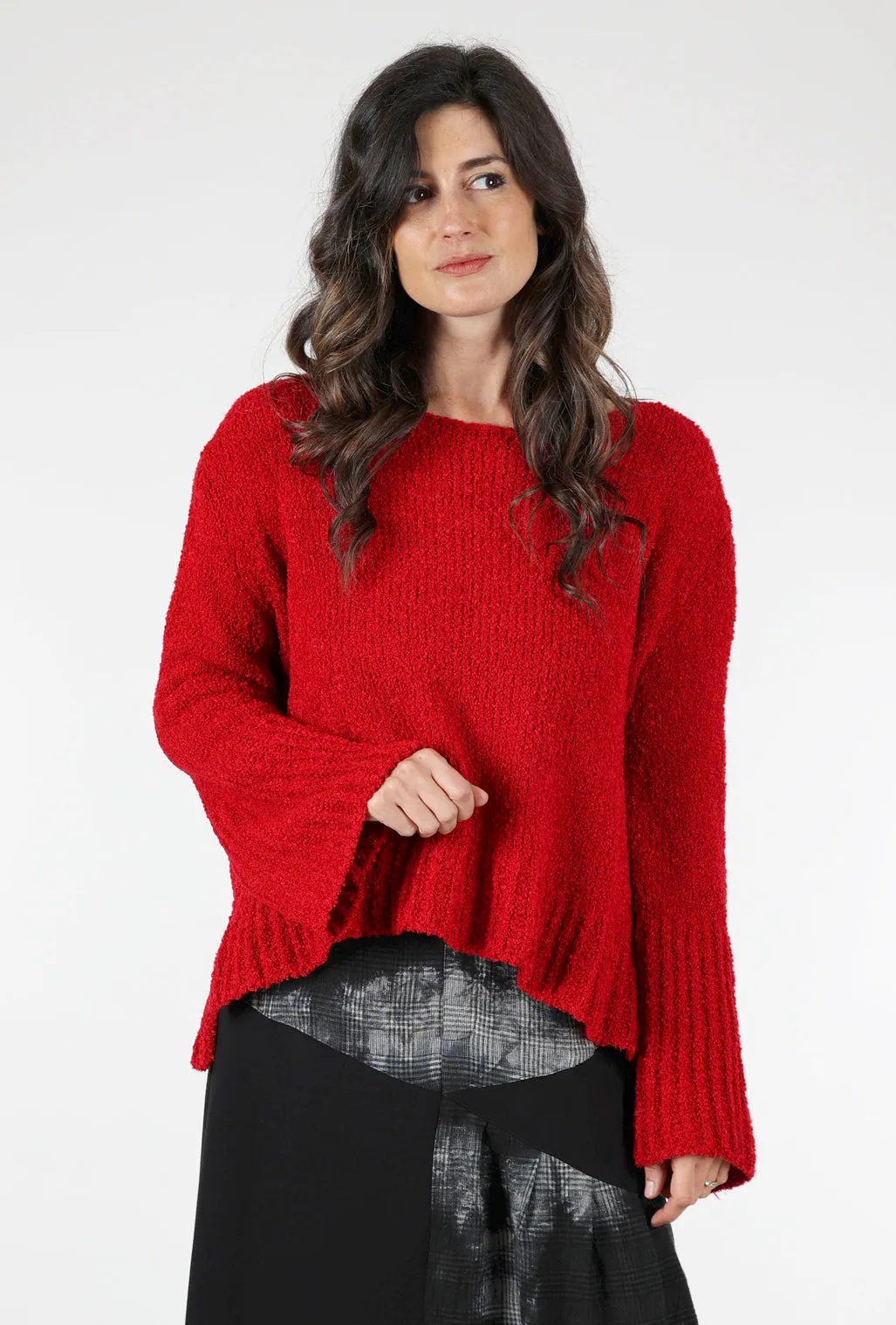 Bell-Sleeve Slouchy Sweater, Red