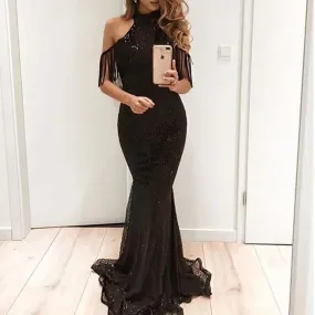 Black Cold Shoulder Mermaid Dress