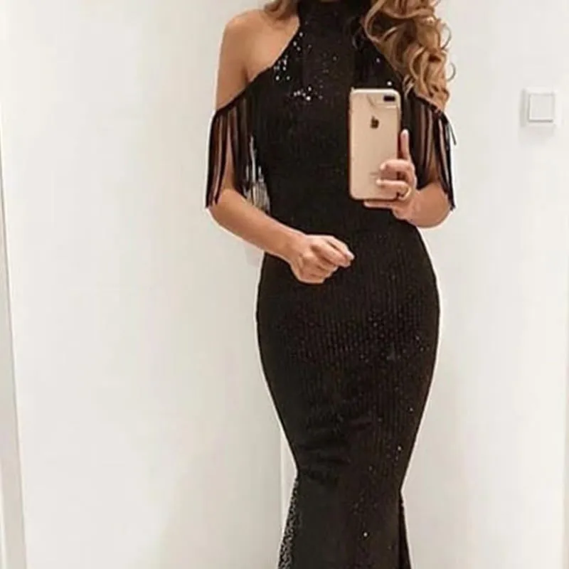 Black Cold Shoulder Mermaid Dress