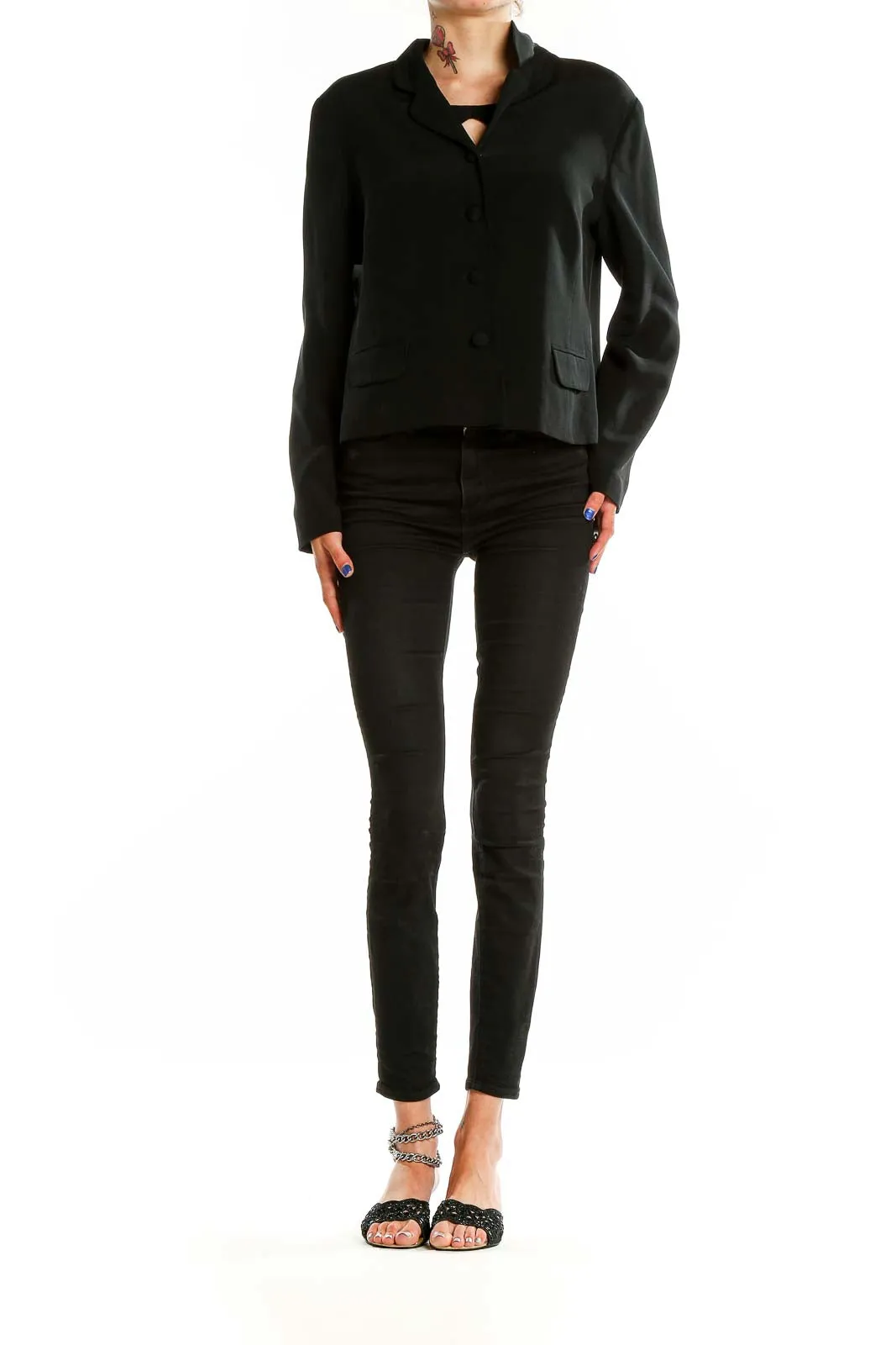 Black Silk Cropped Blazer