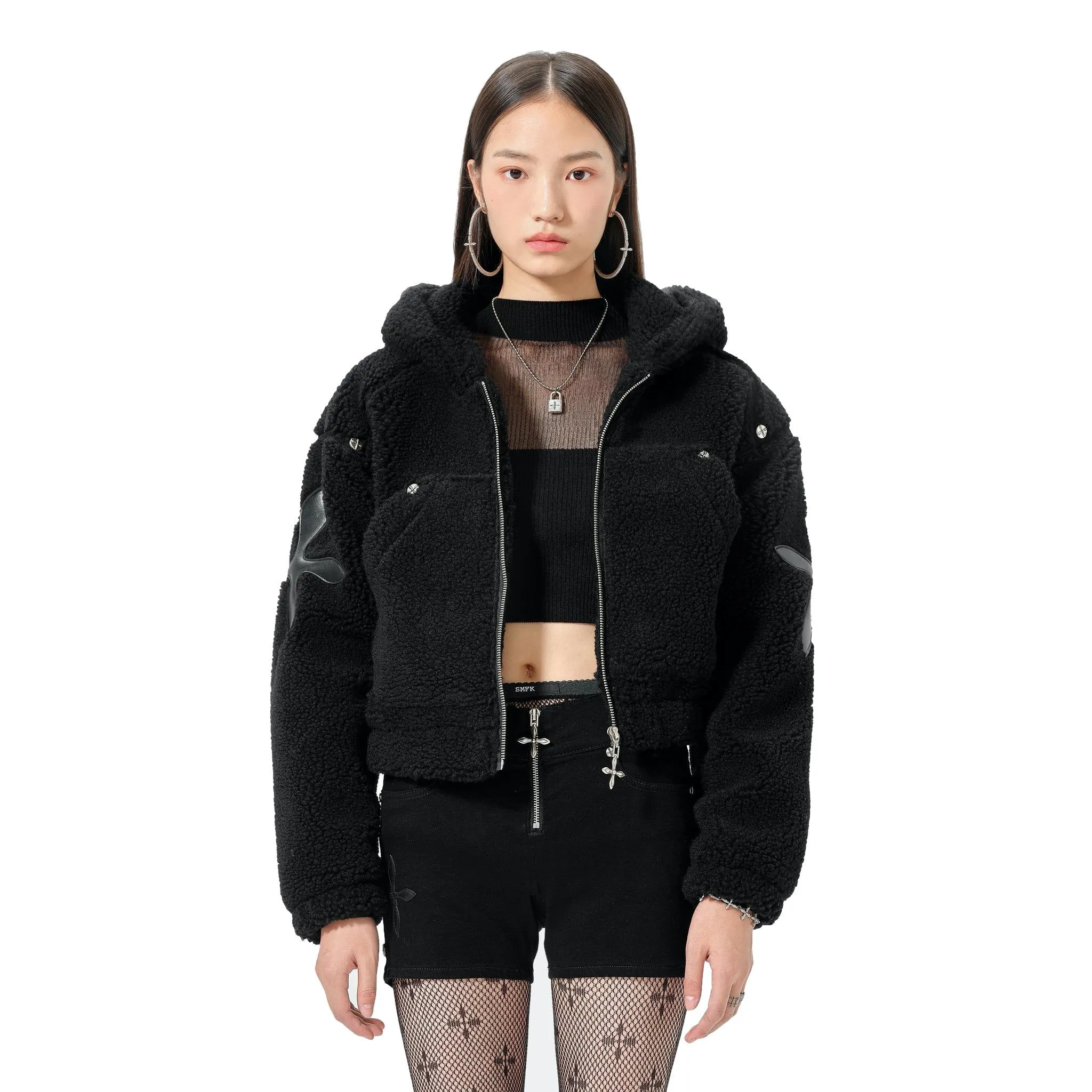 Black Snowman Shearling Hoodie