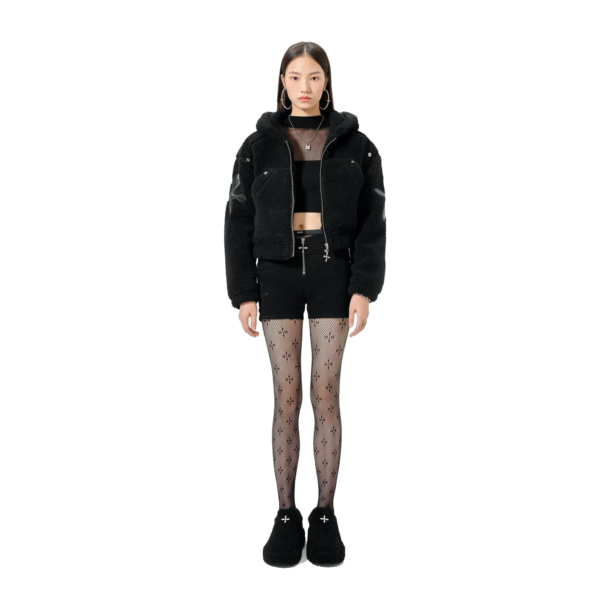 Black Snowman Shearling Hoodie