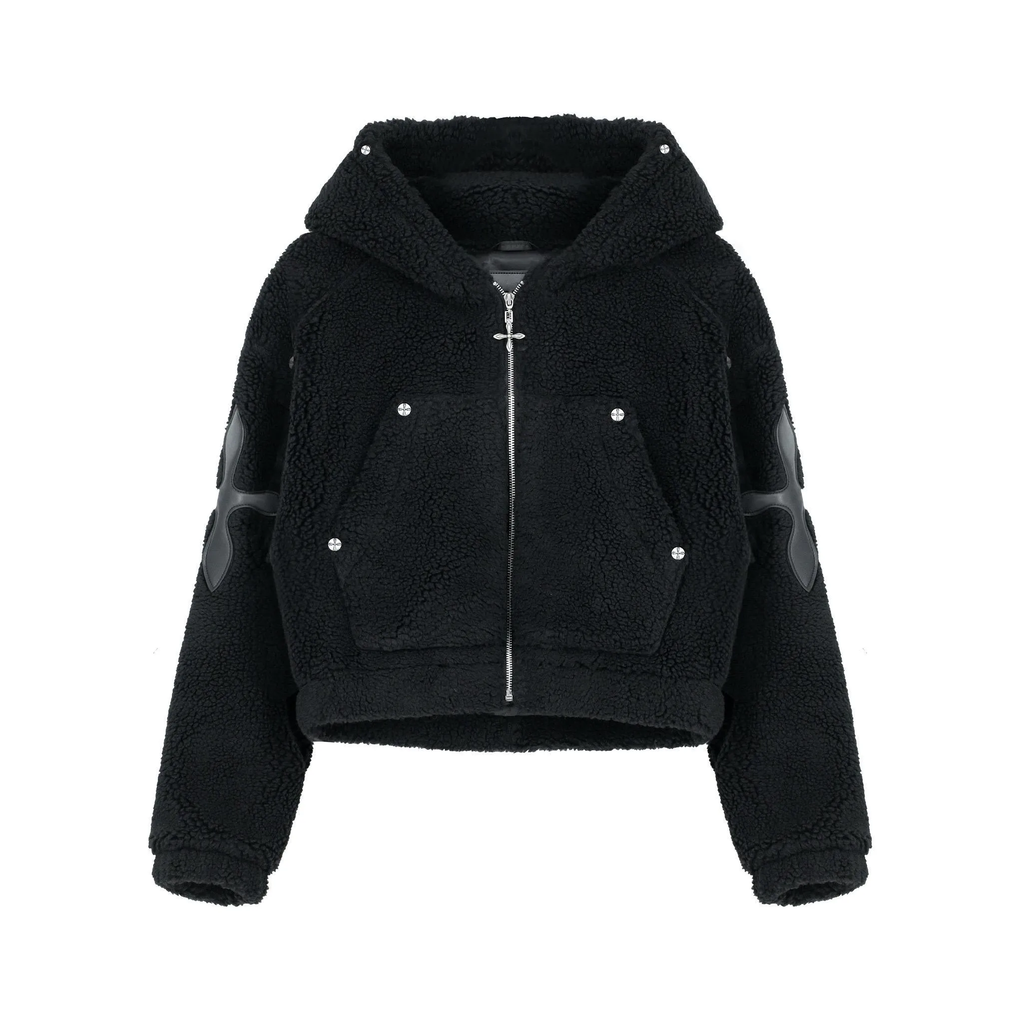 Black Snowman Shearling Hoodie