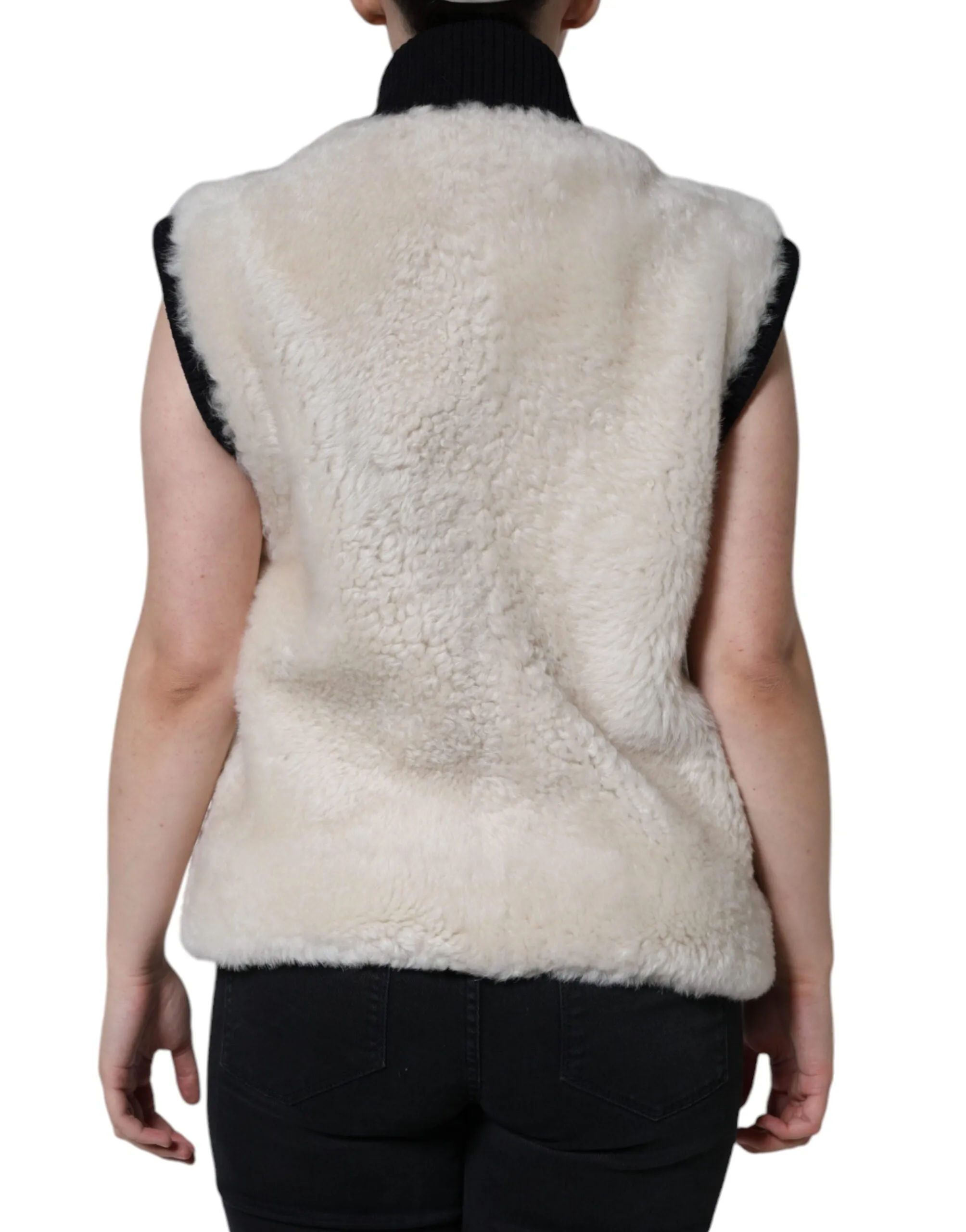 Burberry White WARRENFORD Shearling Leather Vest Coat Jacket