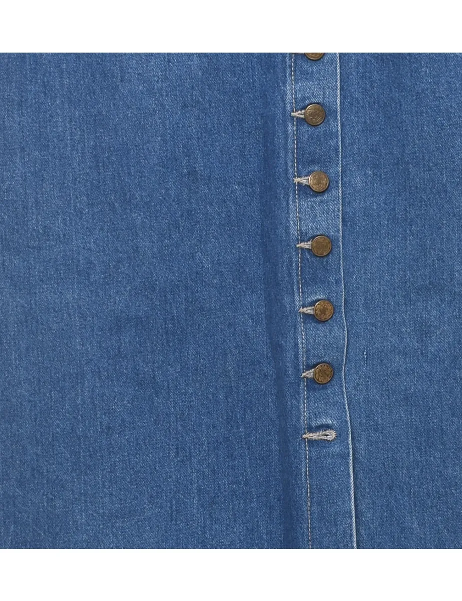 Button Through Denim Skirt - M