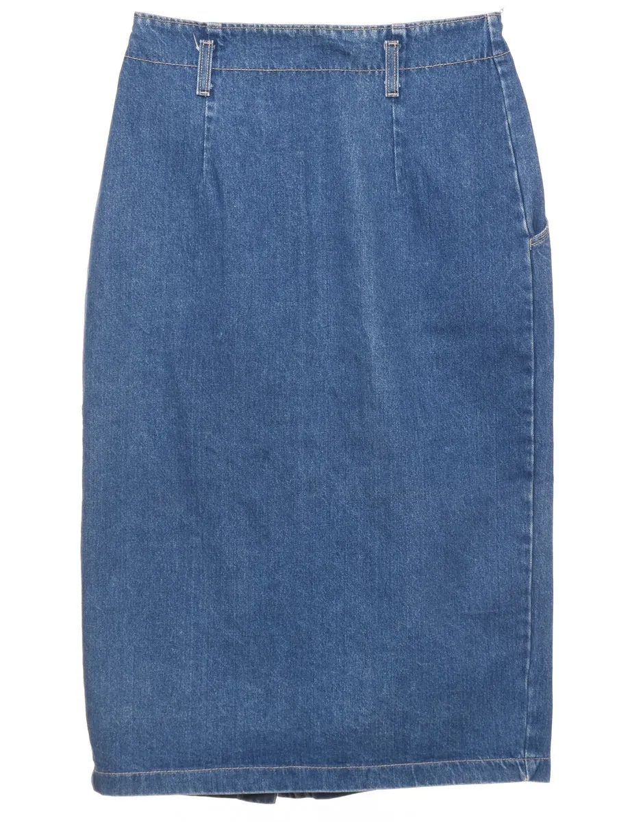 Button Through Denim Skirt - M