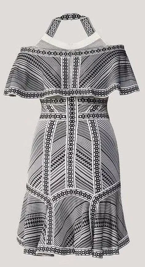 Cold-Shoulder Jacquard Dress