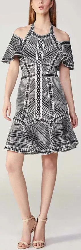 Cold-Shoulder Jacquard Dress