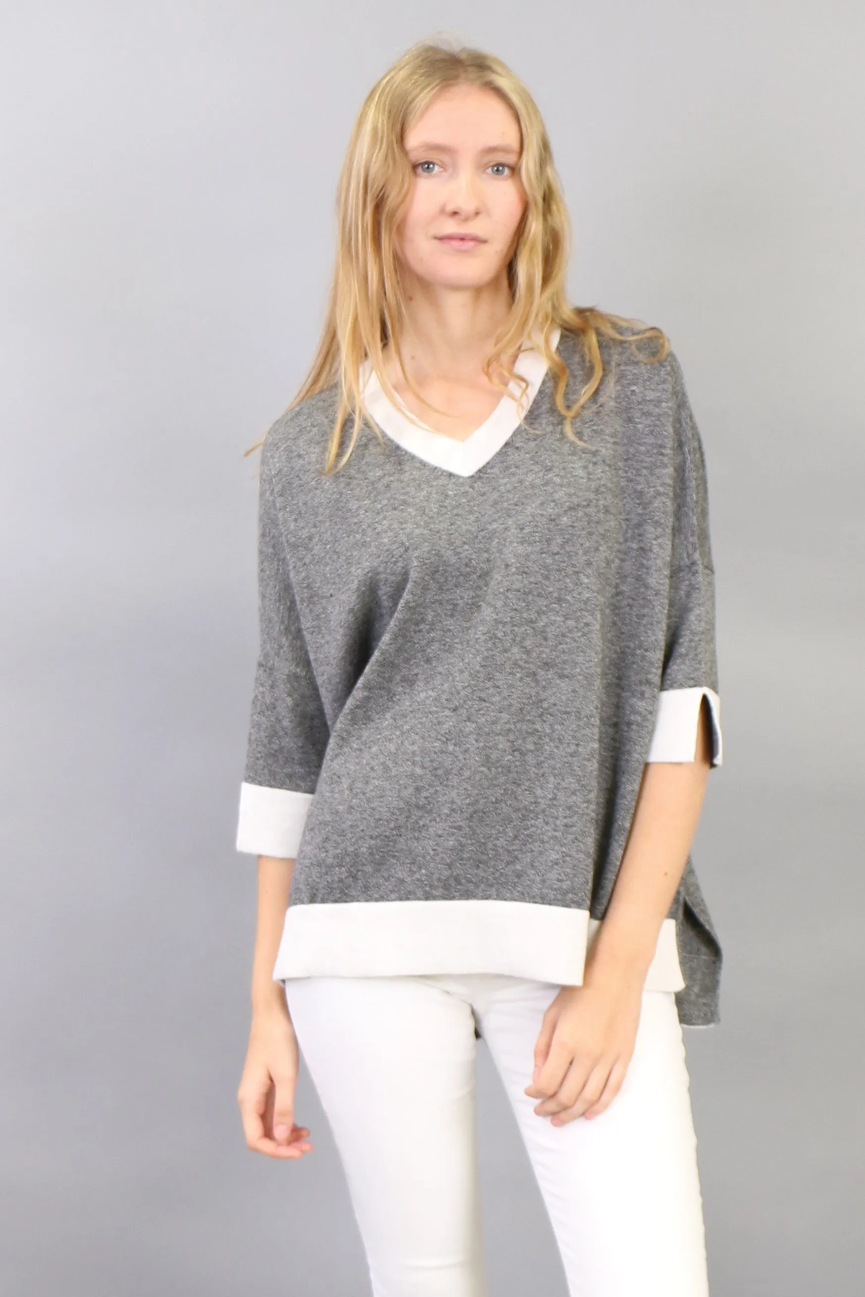 Color Block Reversible Slouchy V Neck