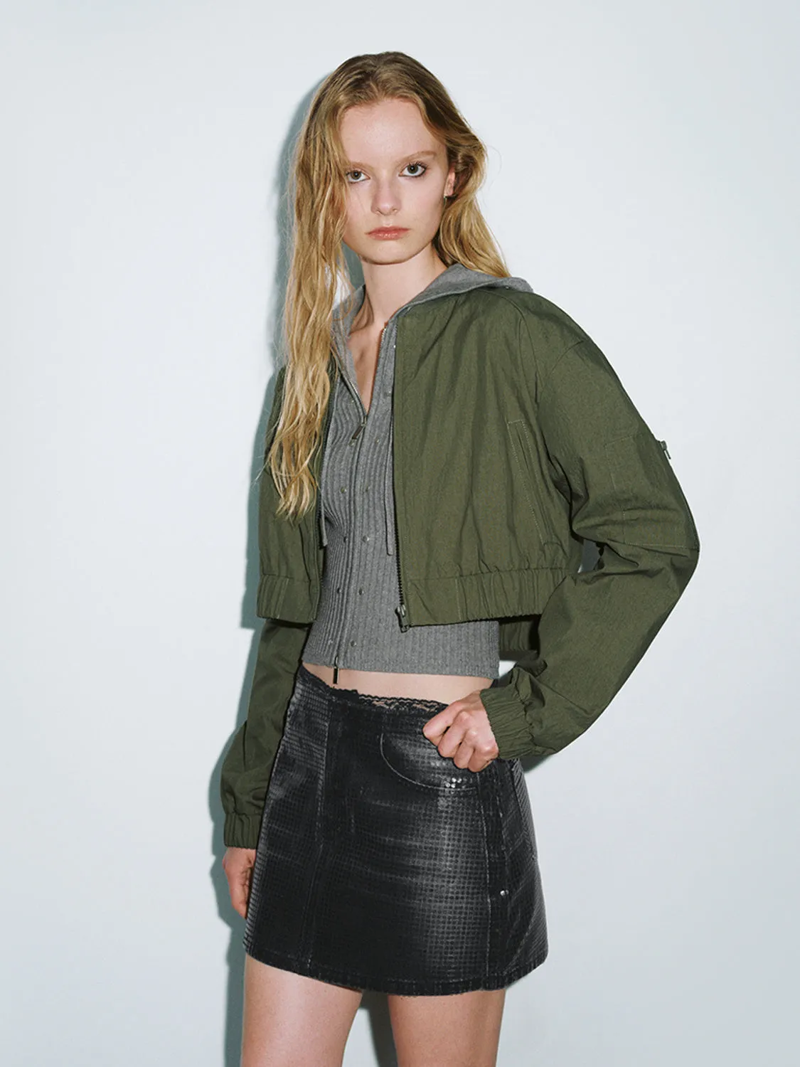 Cropped Zip Up Front Bomber Jackets