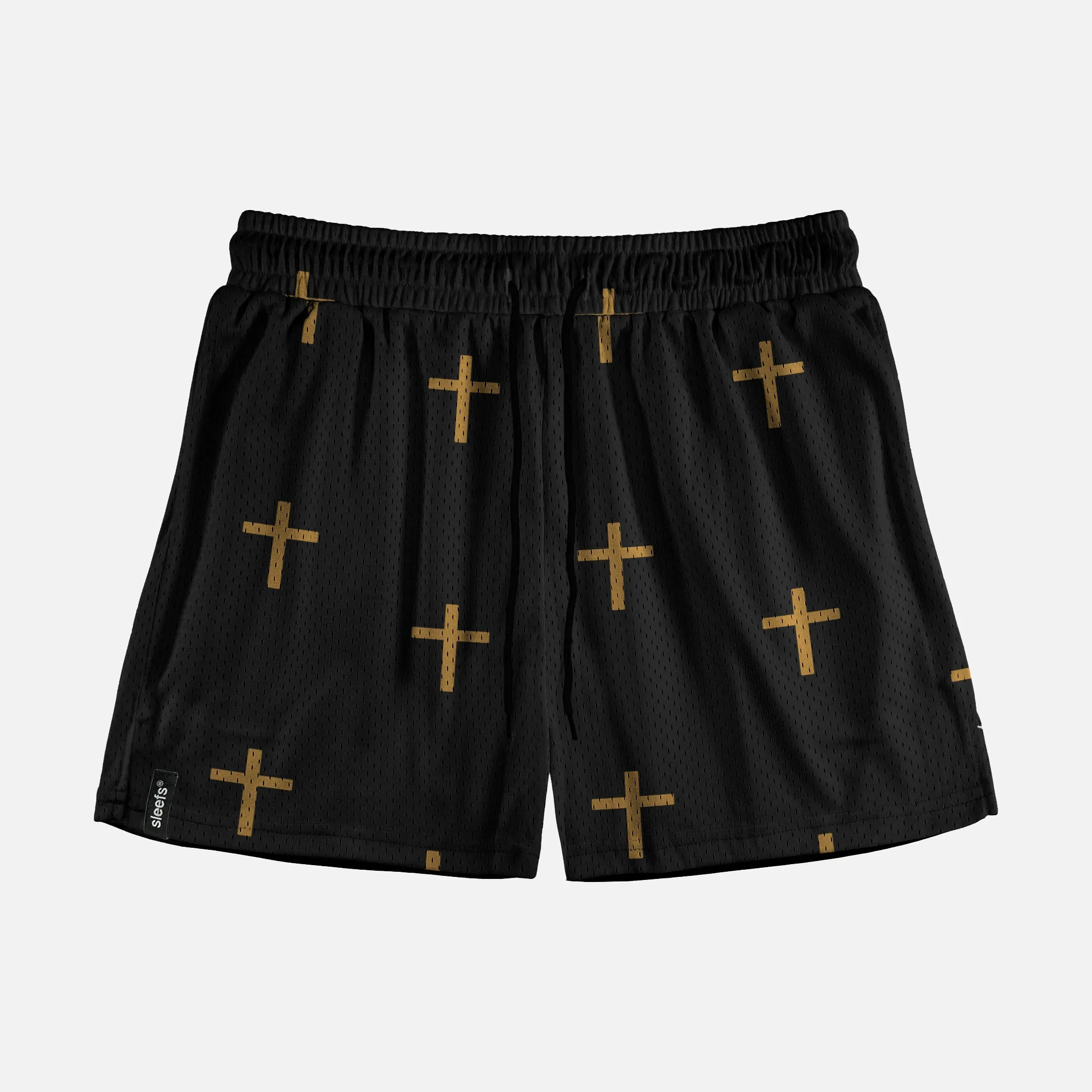 Cross Pattern Black Shorts - 5"