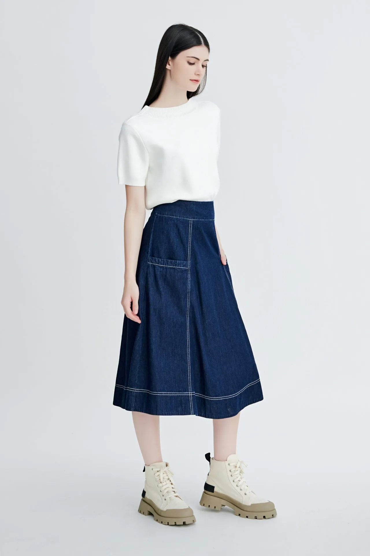 Denim Circular Skirt - Dark Denim