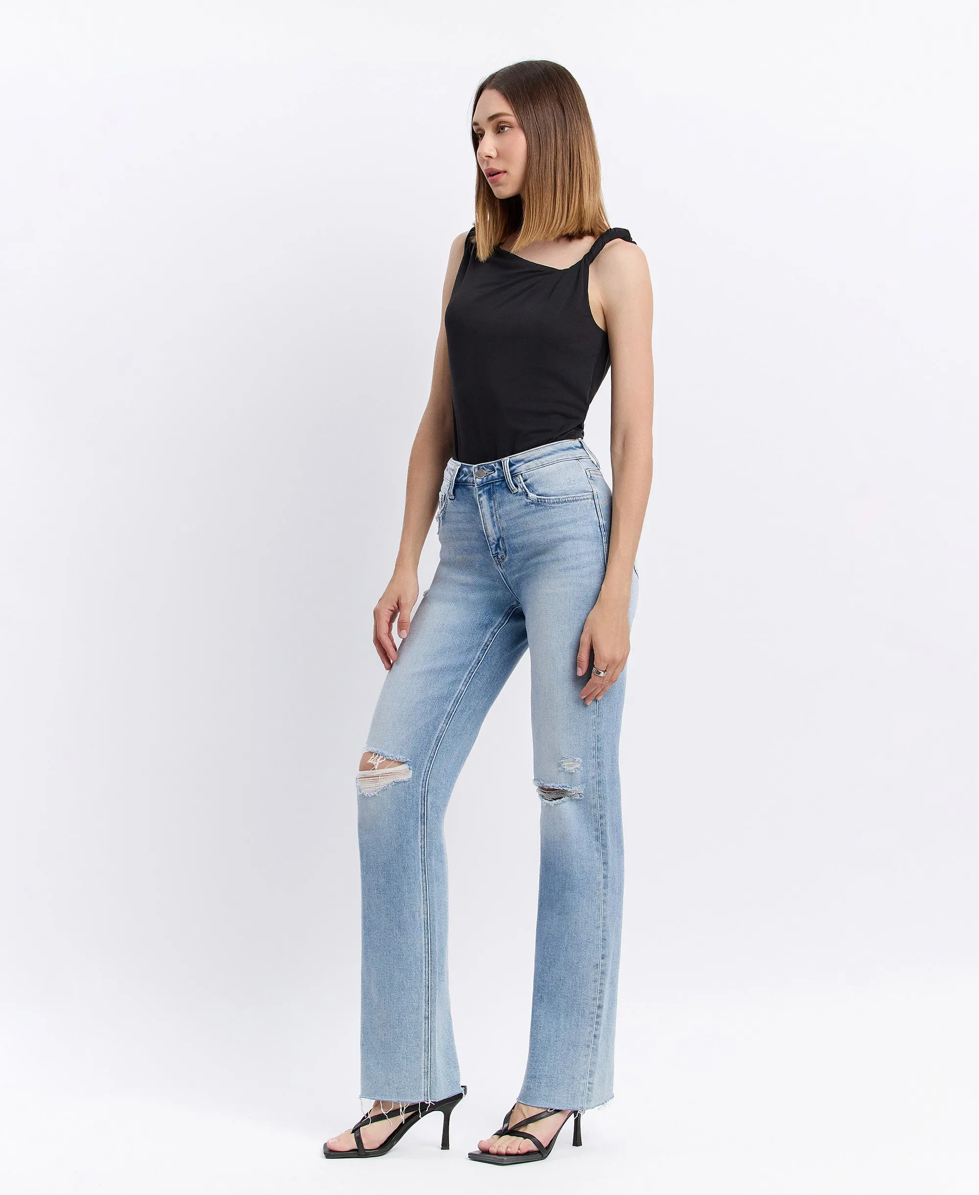 Dexterity - High Rise Distressed Slim Wide Leg Jeans