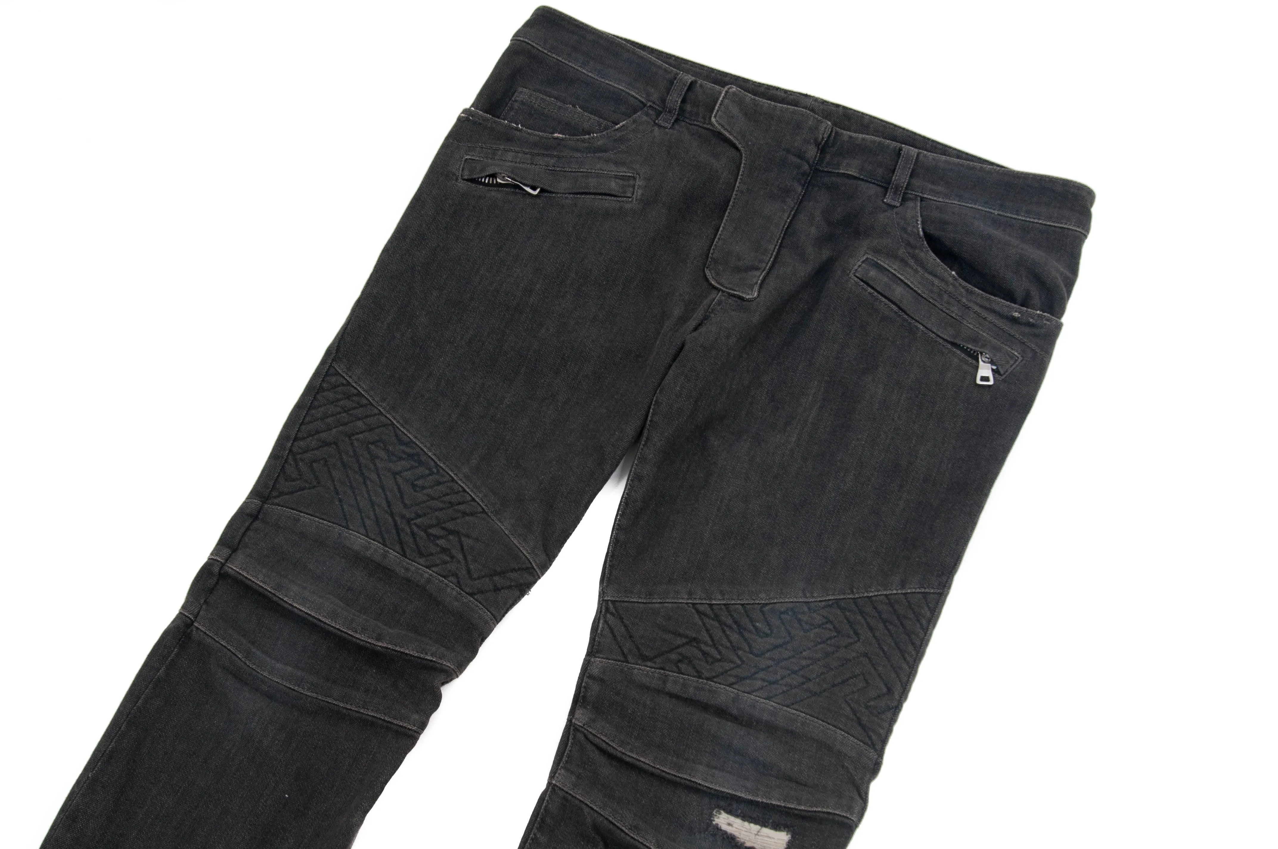 Distressed Mosaic Biker Jeans