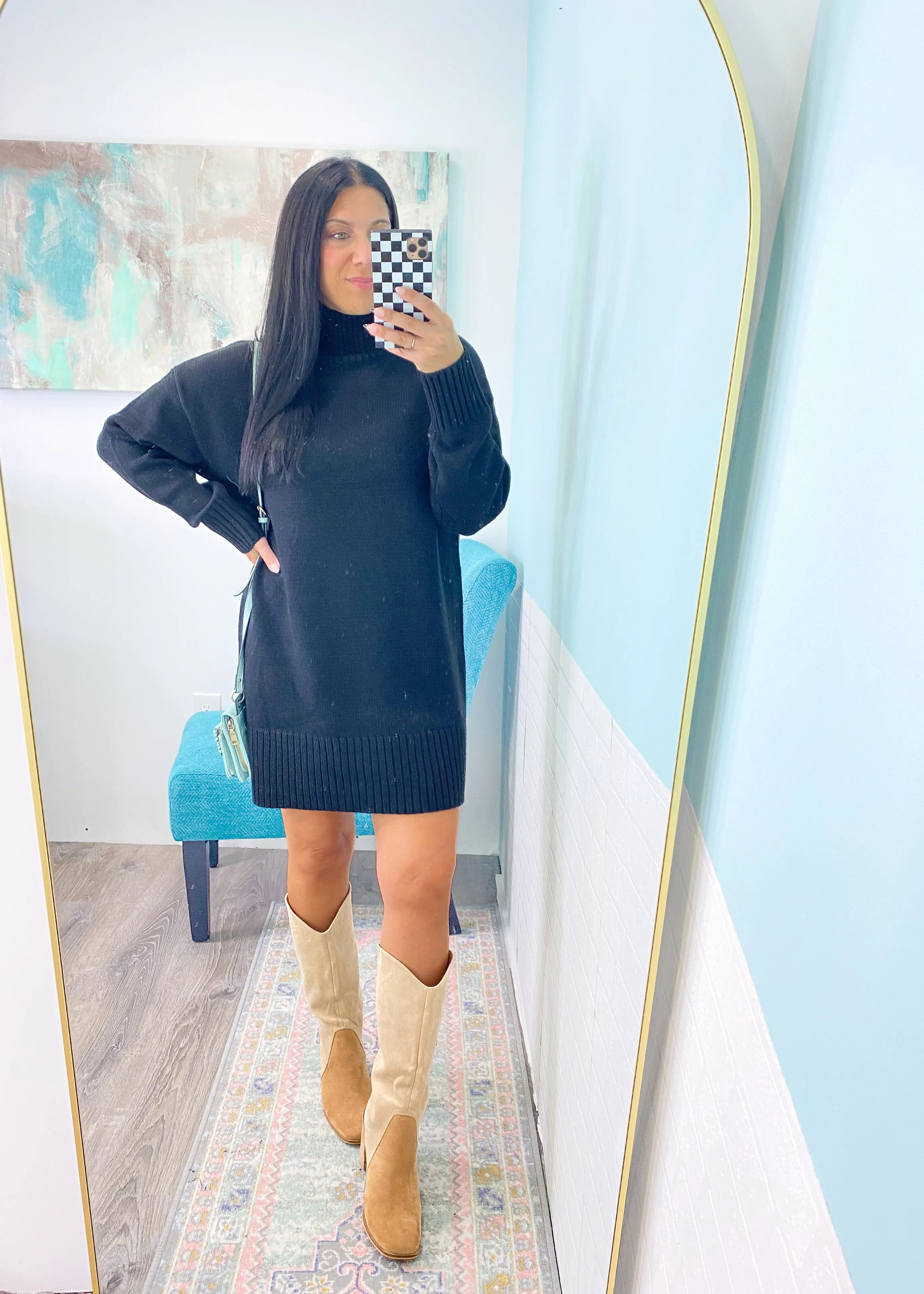 'Fireside' Black TurtleNeck Sweater Dress