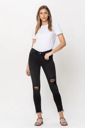 Flying Monkey Ally - Mid Rise Distressed Raw Hem Crop Skinny Jeans