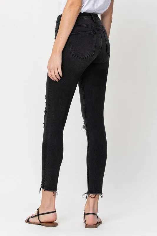 Flying Monkey Ally - Mid Rise Distressed Raw Hem Crop Skinny Jeans