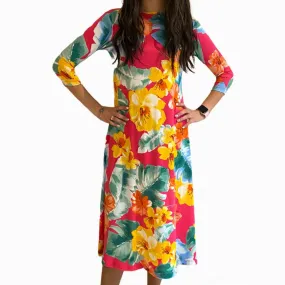 Fushia Pink Hawaiin Floral Dress