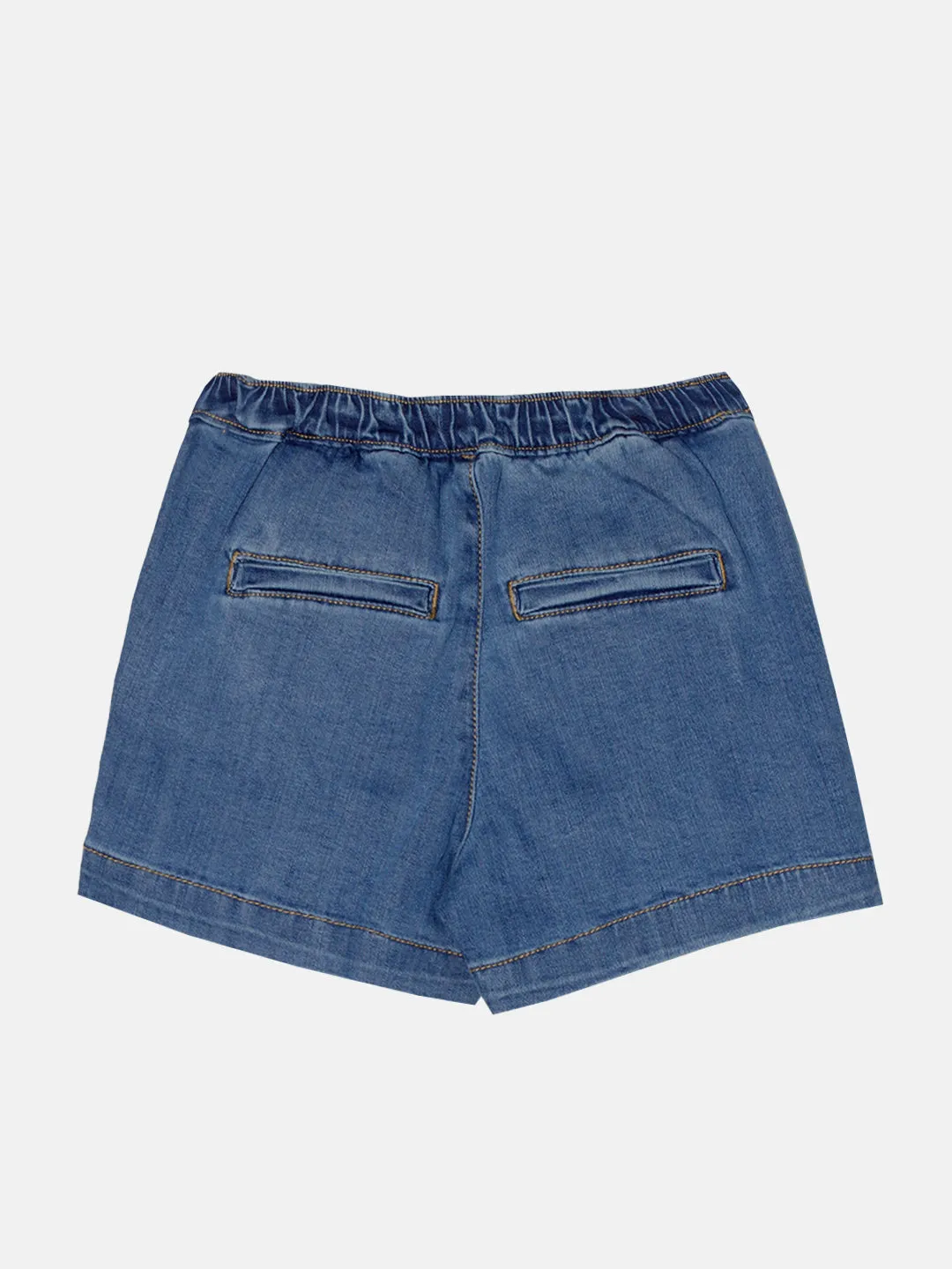 Girls Denim Over Lap Shorts With Applique