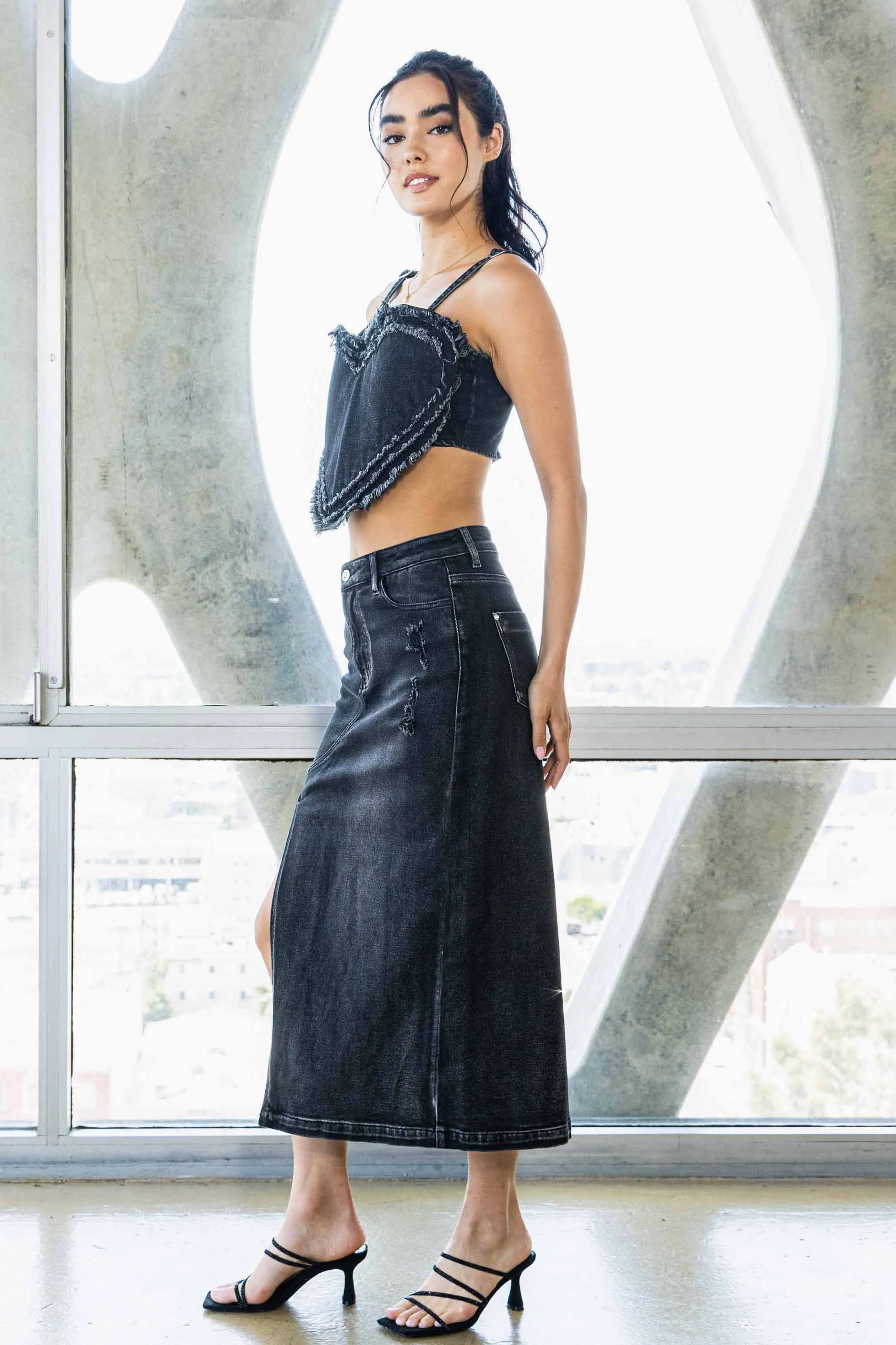 H Line Column Denim Skirt