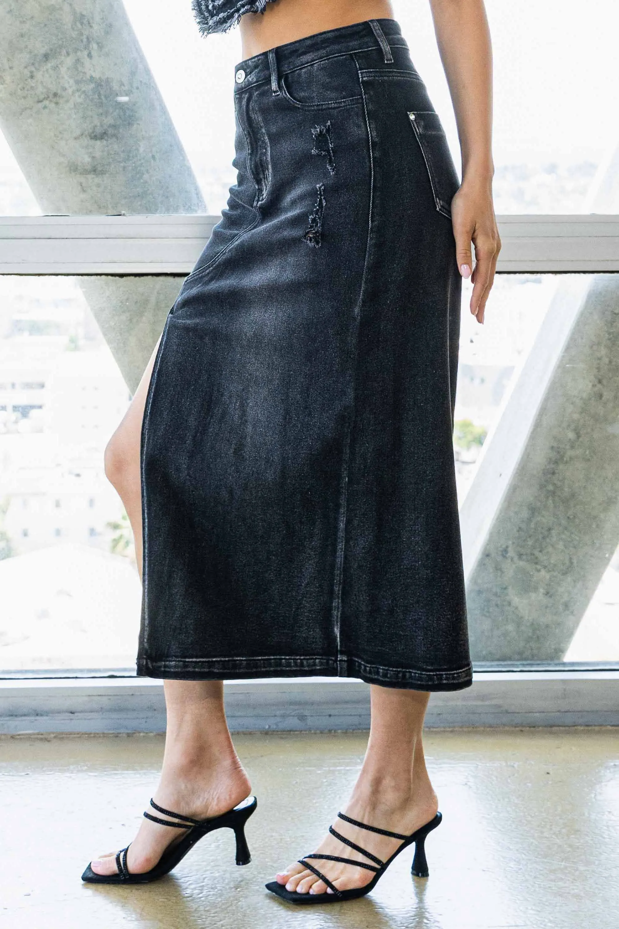 H Line Column Denim Skirt