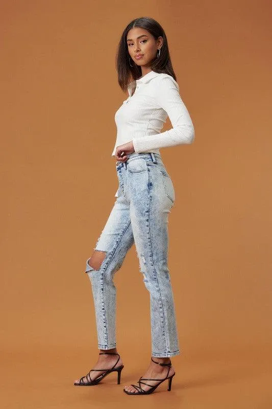 High Rise Distressed Skinny Jeans