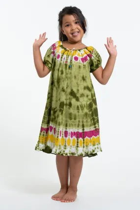 Kids Tie Dye Dress in  Green