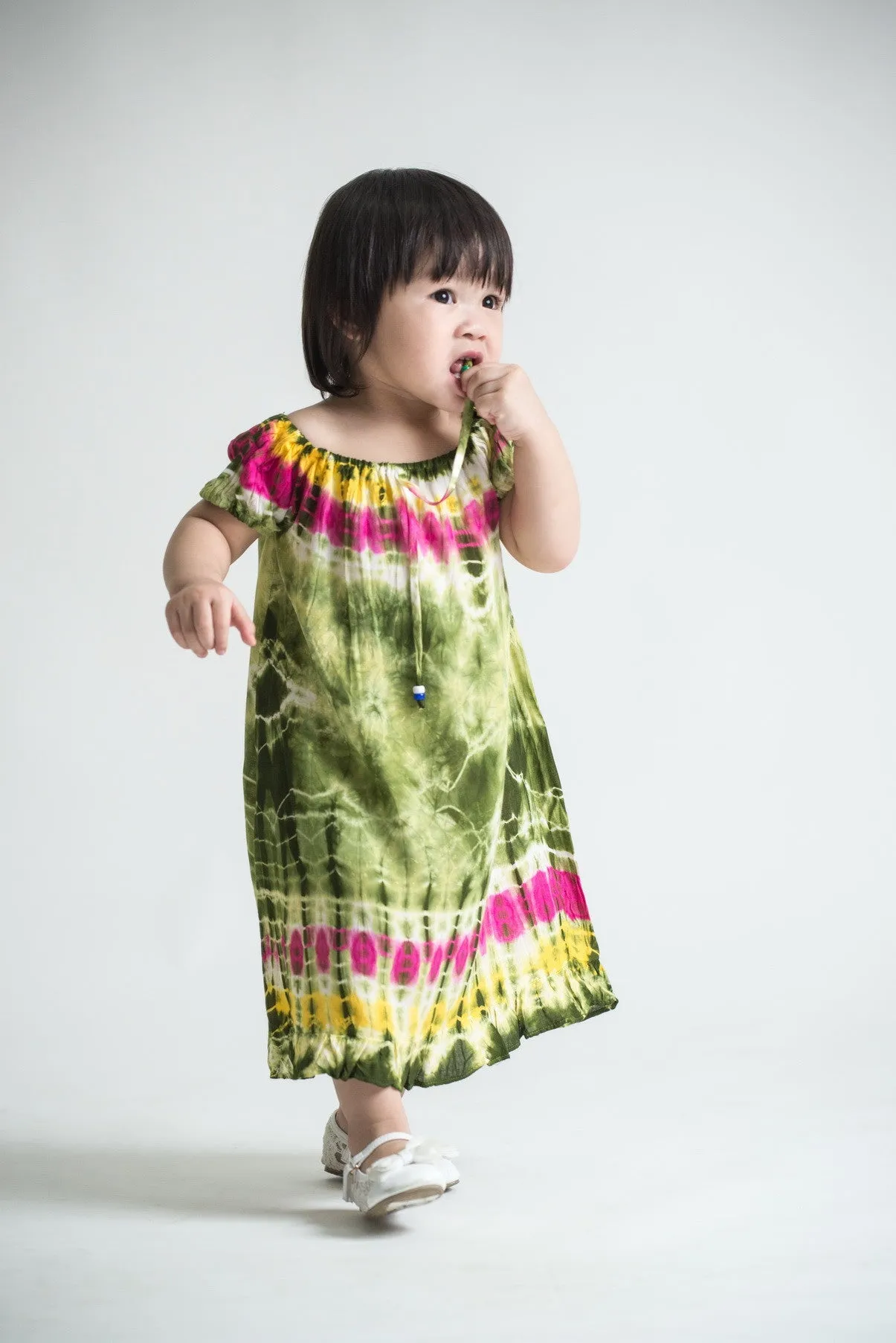 Kids Tie Dye Dress in  Green