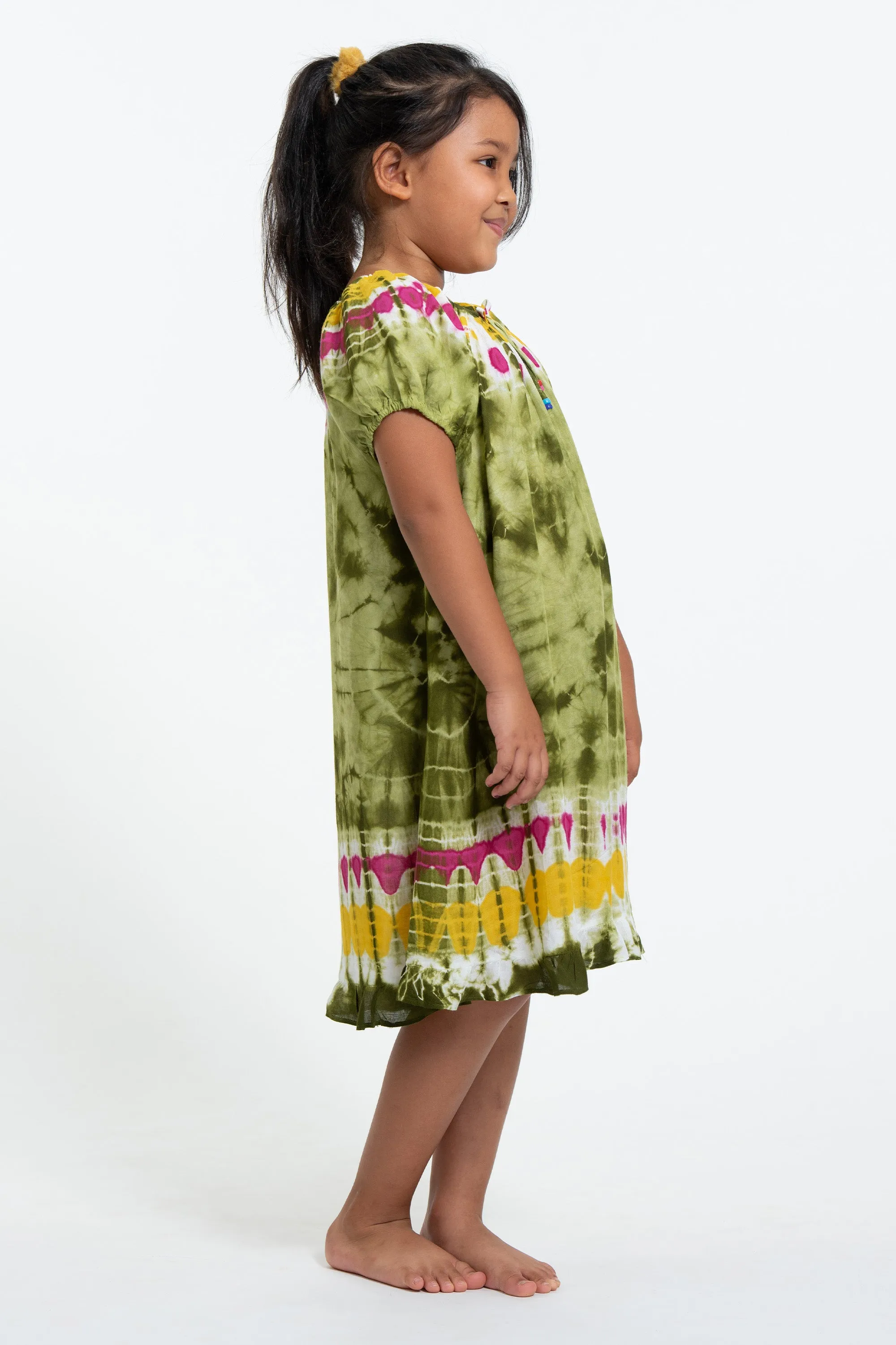 Kids Tie Dye Dress in  Green