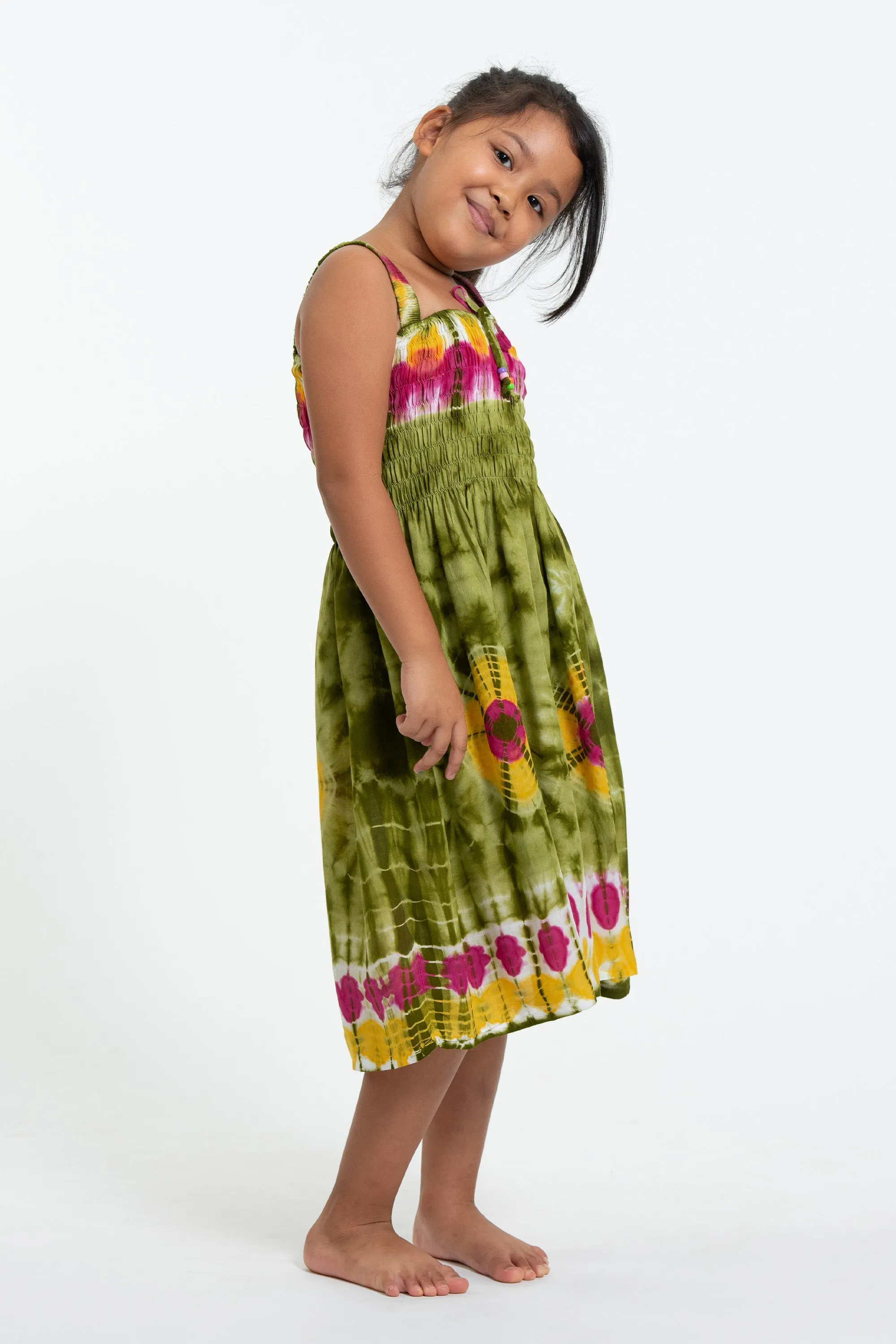 Kids Tie Dye Smock Dress in Green