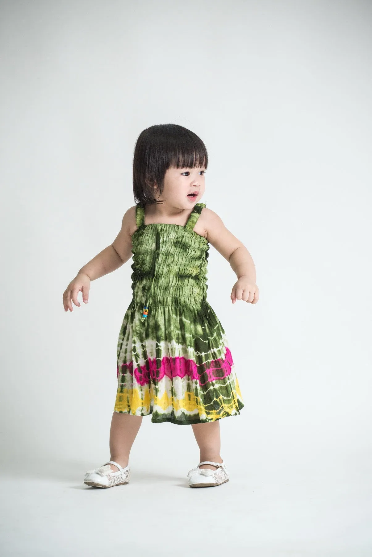 Kids Tie Dye Smock Dress in Green