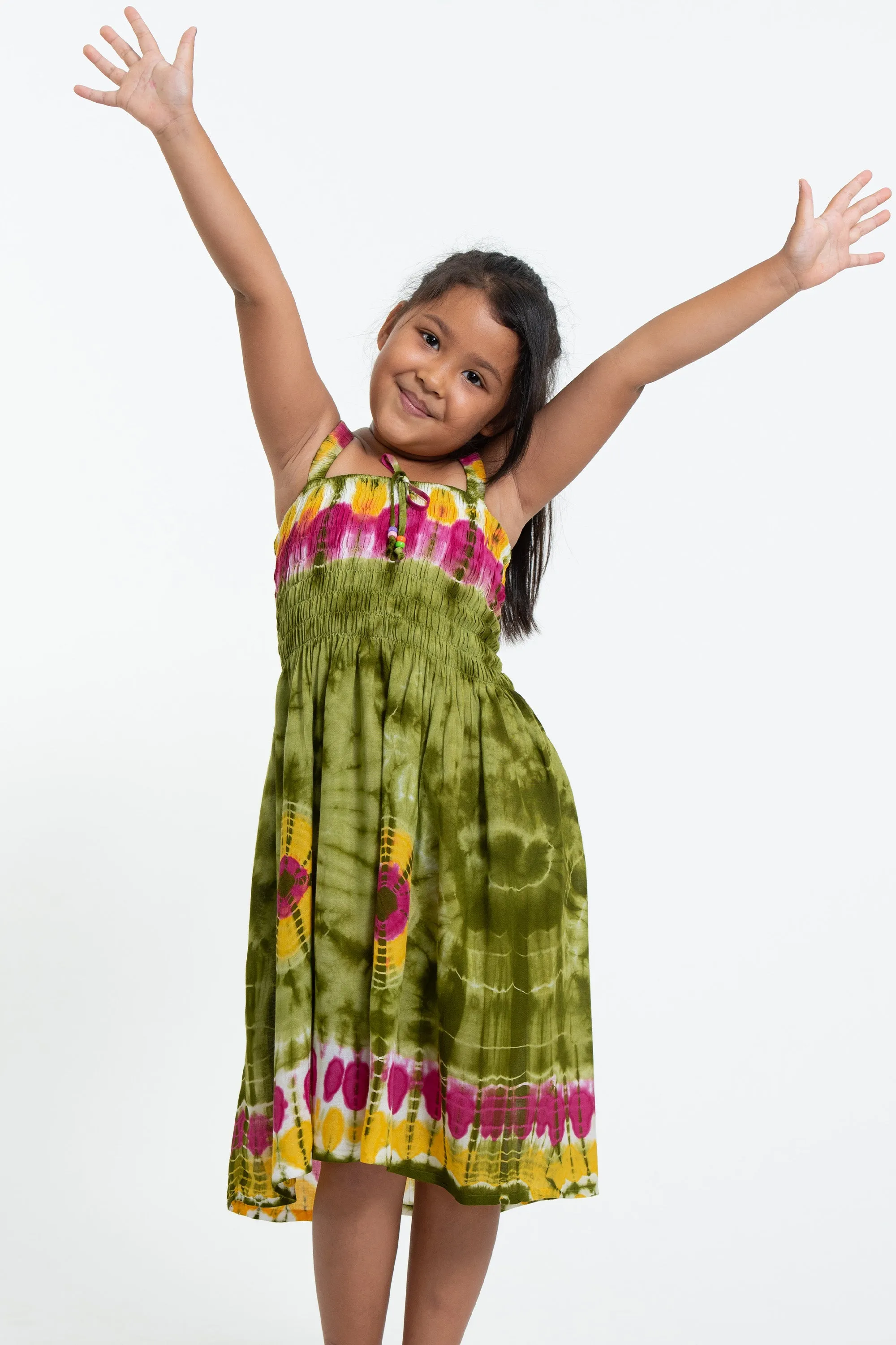 Kids Tie Dye Smock Dress in Green