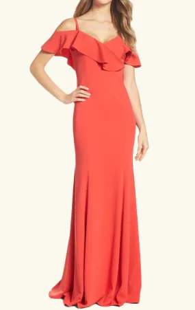 MACloth Off the Shoulder Jersey Long Prom Dress Coral Formal Evening Gown