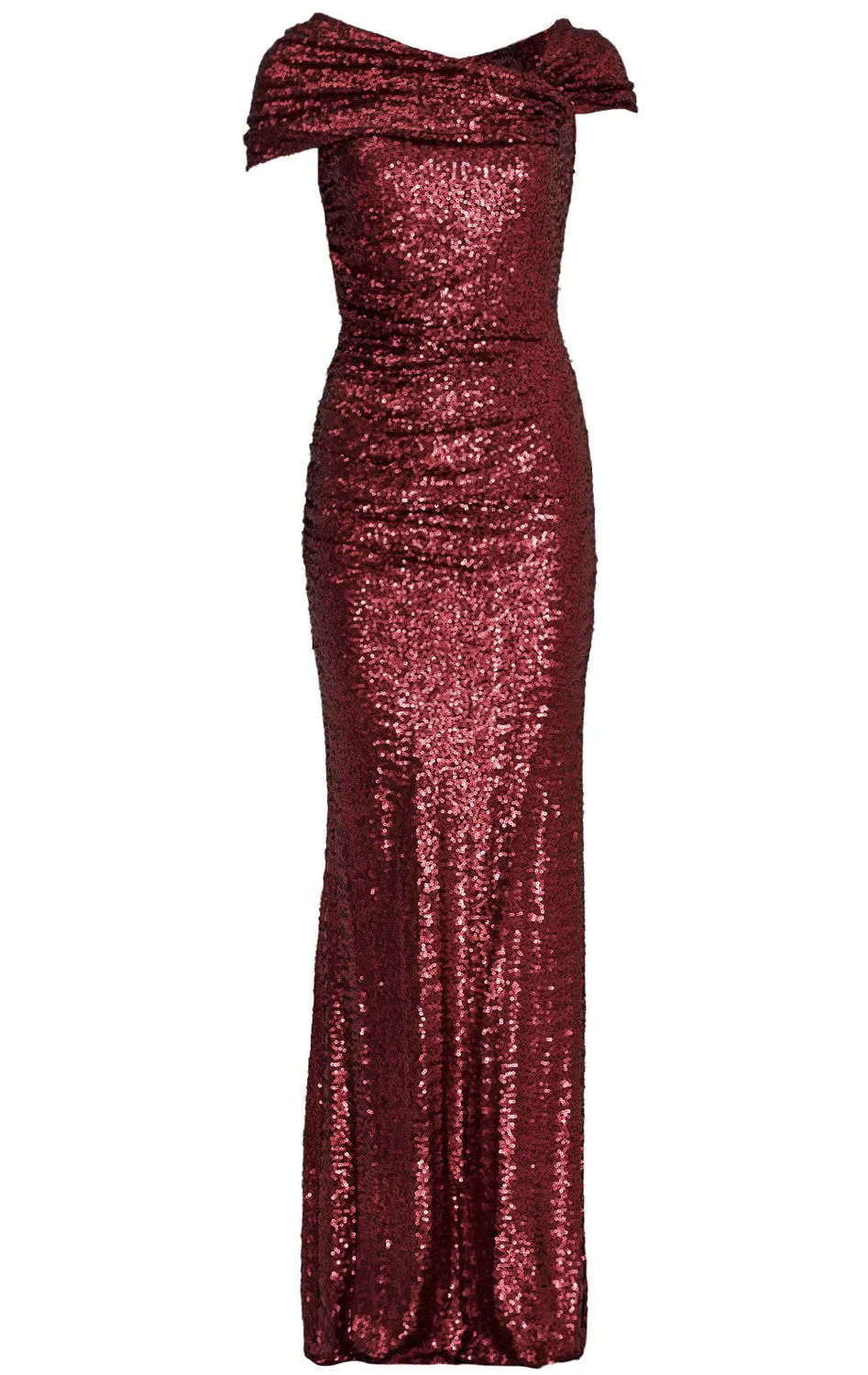 MACloth Off the Shoulder Sheath Sequin Formal Gown Burgundy Evening Dress