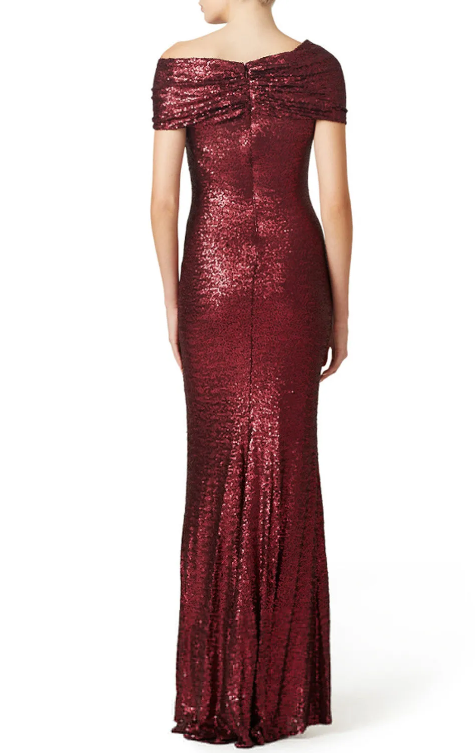 MACloth Off the Shoulder Sheath Sequin Formal Gown Burgundy Evening Dress