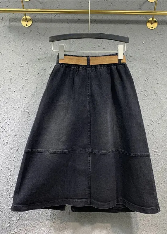 Modern Black Pockets Elastic Waist Patchwork Denim Skirts Fall ML0737