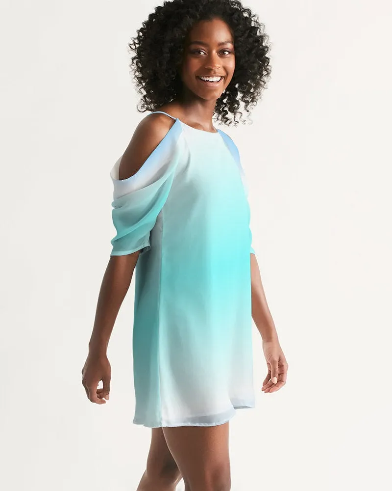 Ocean Blue Ombre Cold Shoulder Dress