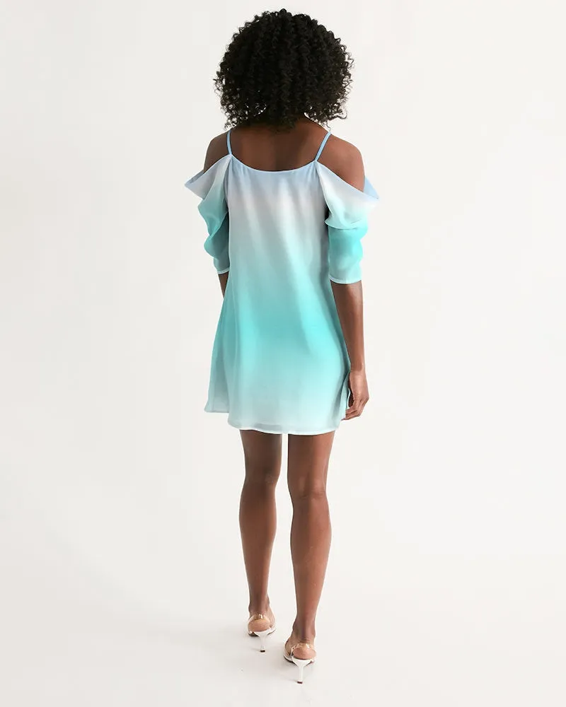 Ocean Blue Ombre Cold Shoulder Dress