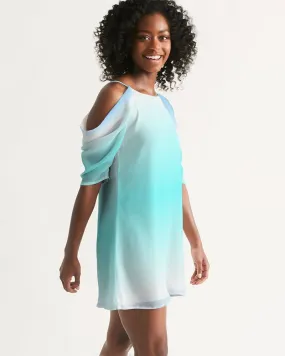 Ocean Blue Ombre Cold Shoulder Dress